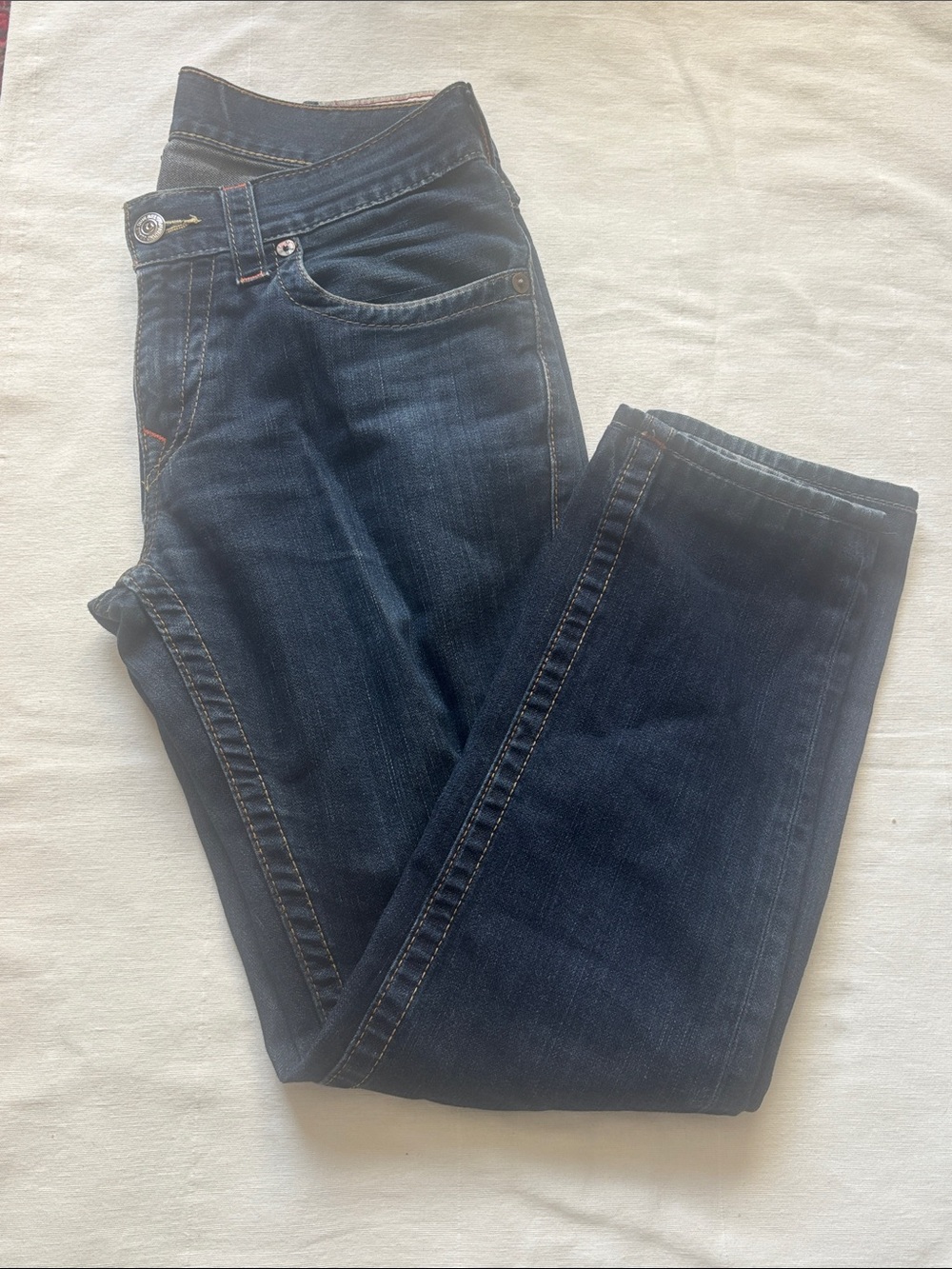 True Religion Dark Blue Denim Jeans with Contrast Stitching